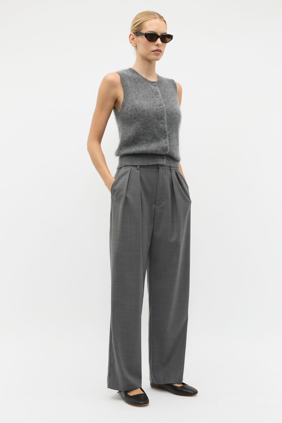 Brushed Cashmere Button Vest  Charcoal Grey Marle
