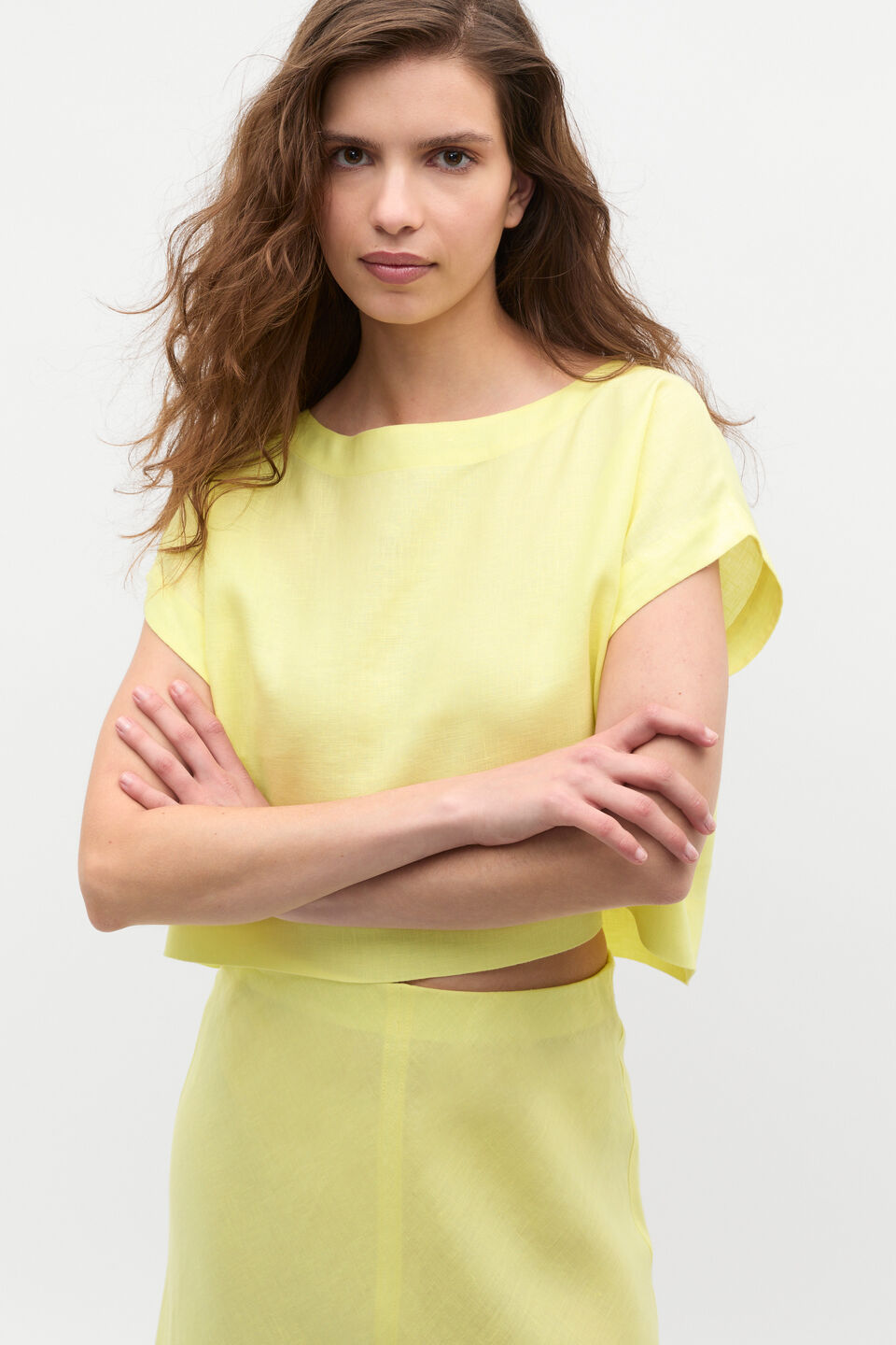 Linen Boxy Shell Top  Lemongrass