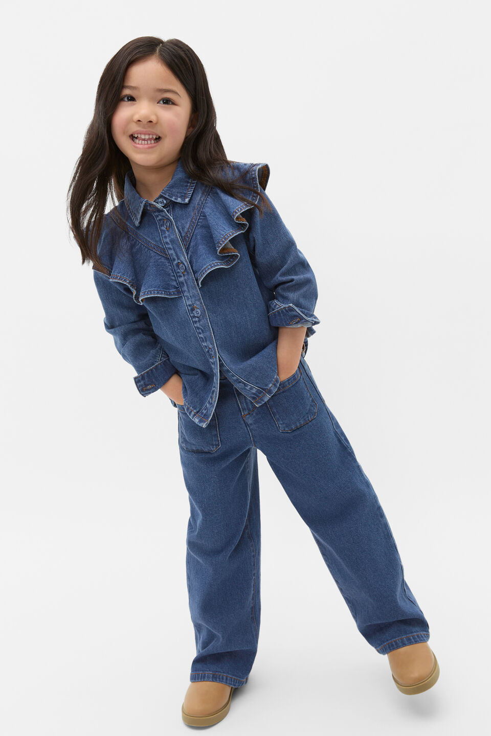 Ruffle Denim Shirt  Indigo