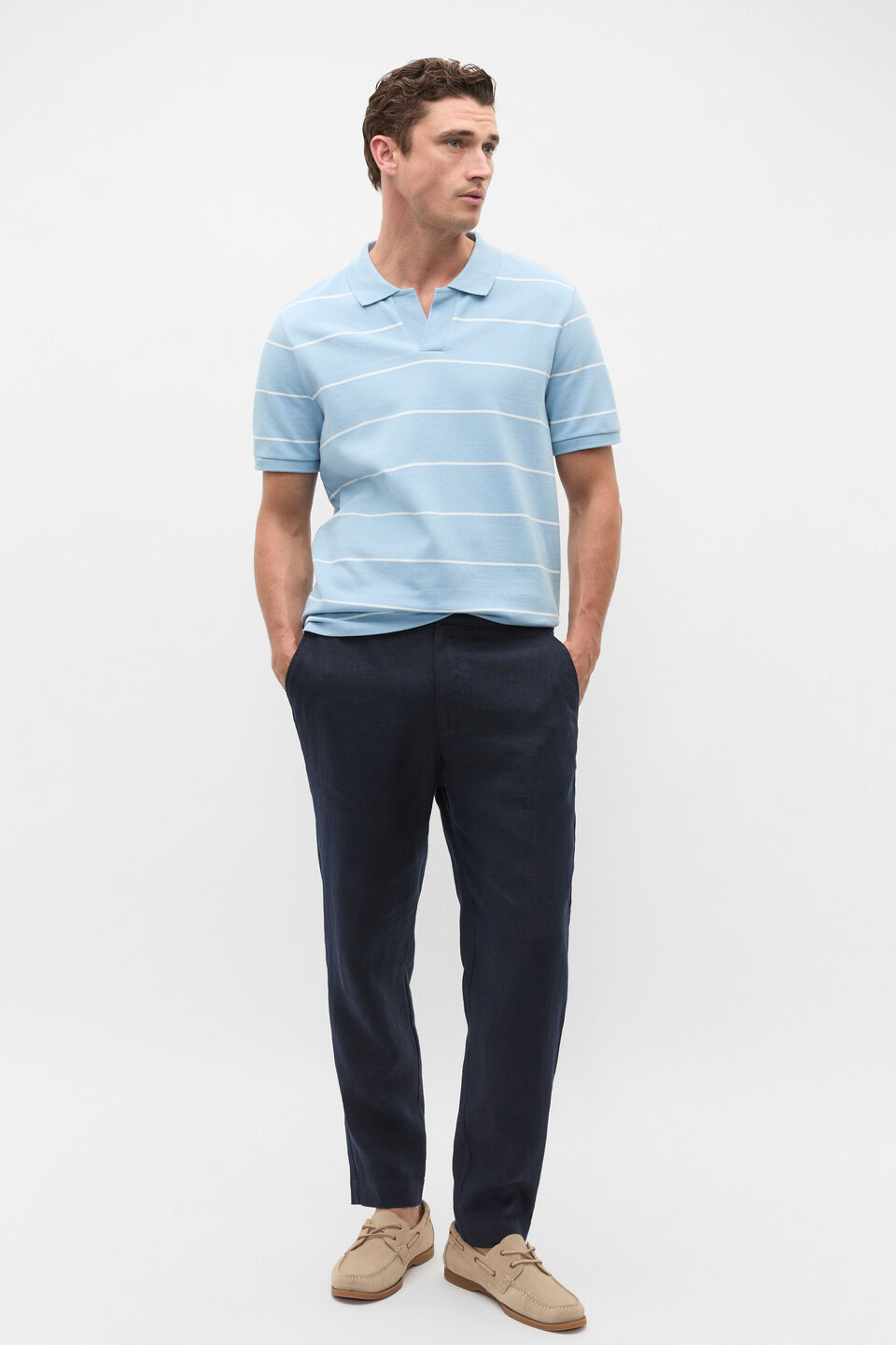 Stripe Pique Polo  Sky Blue