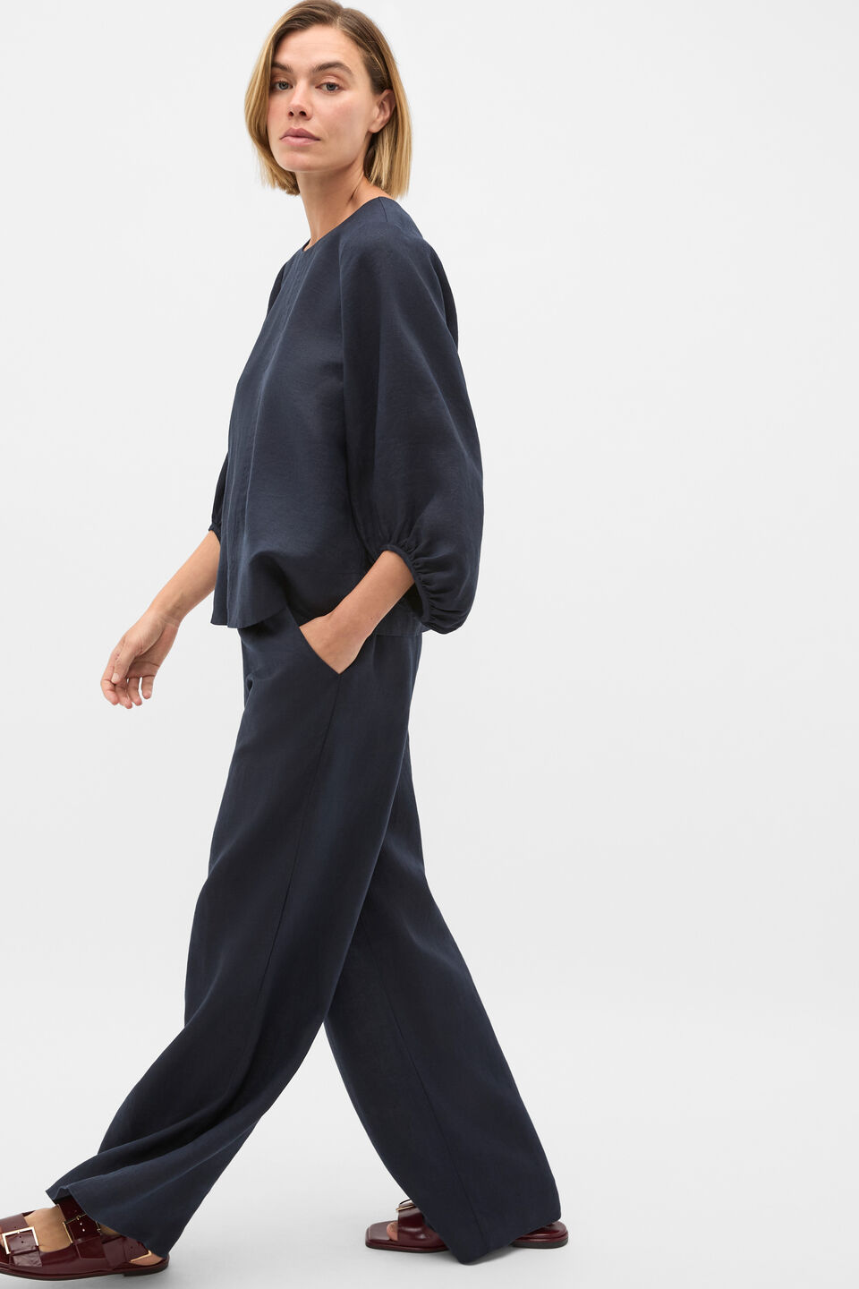 Core Linen Waisted Pant  Twilight Blue