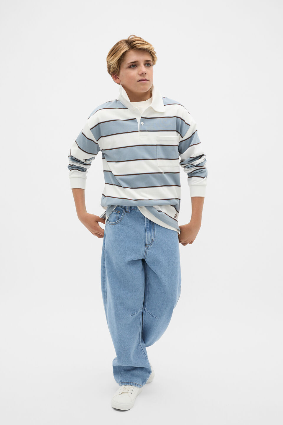 Stripe Pocket Rugby  Ash Blue