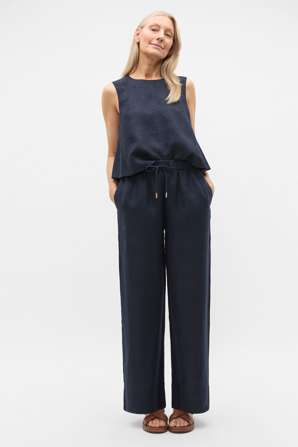 Core Linen Shell Top  Twilight Blue
