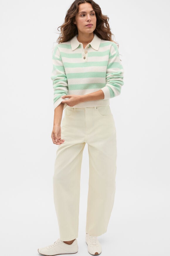 Brushed Merino Boxy Polo  Soft Moss Stripe  hi-res