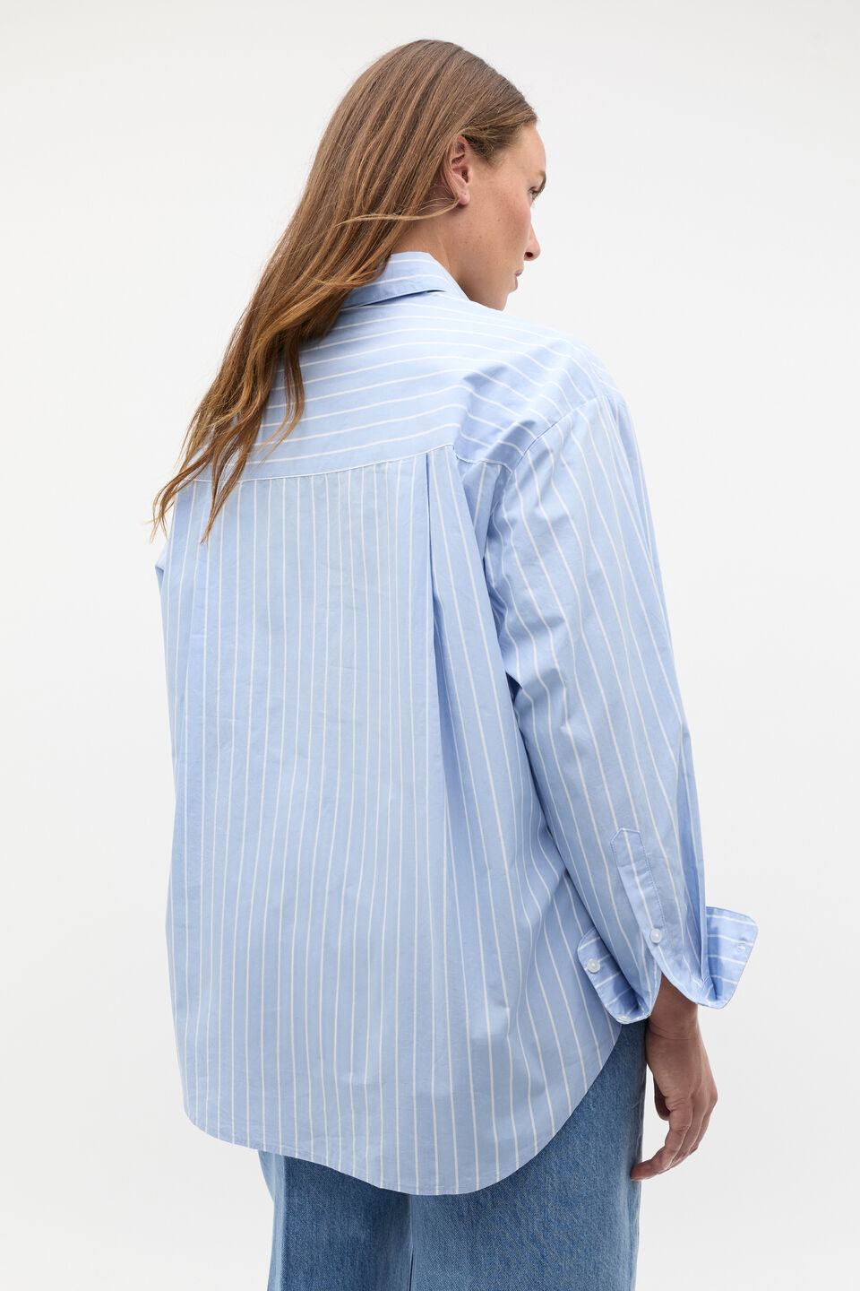 Poplin Pocket Front Shirt  Mist Blue Stripe