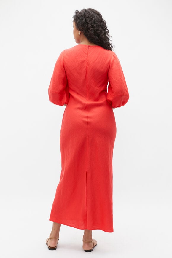 Linen Balloon Sleeve Slip Maxi Dress  Strawberry Red  hi-res