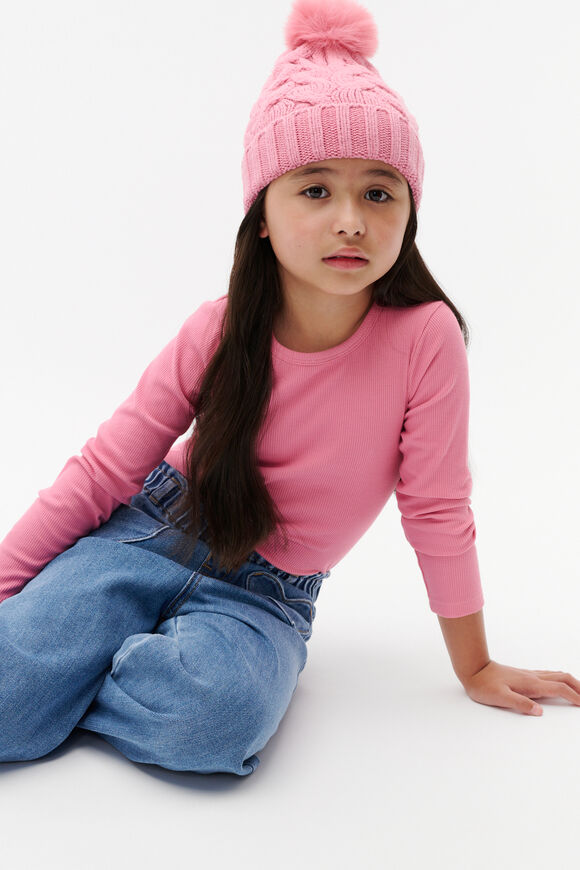 Cable Knit Beanie  Raspberry  hi-res