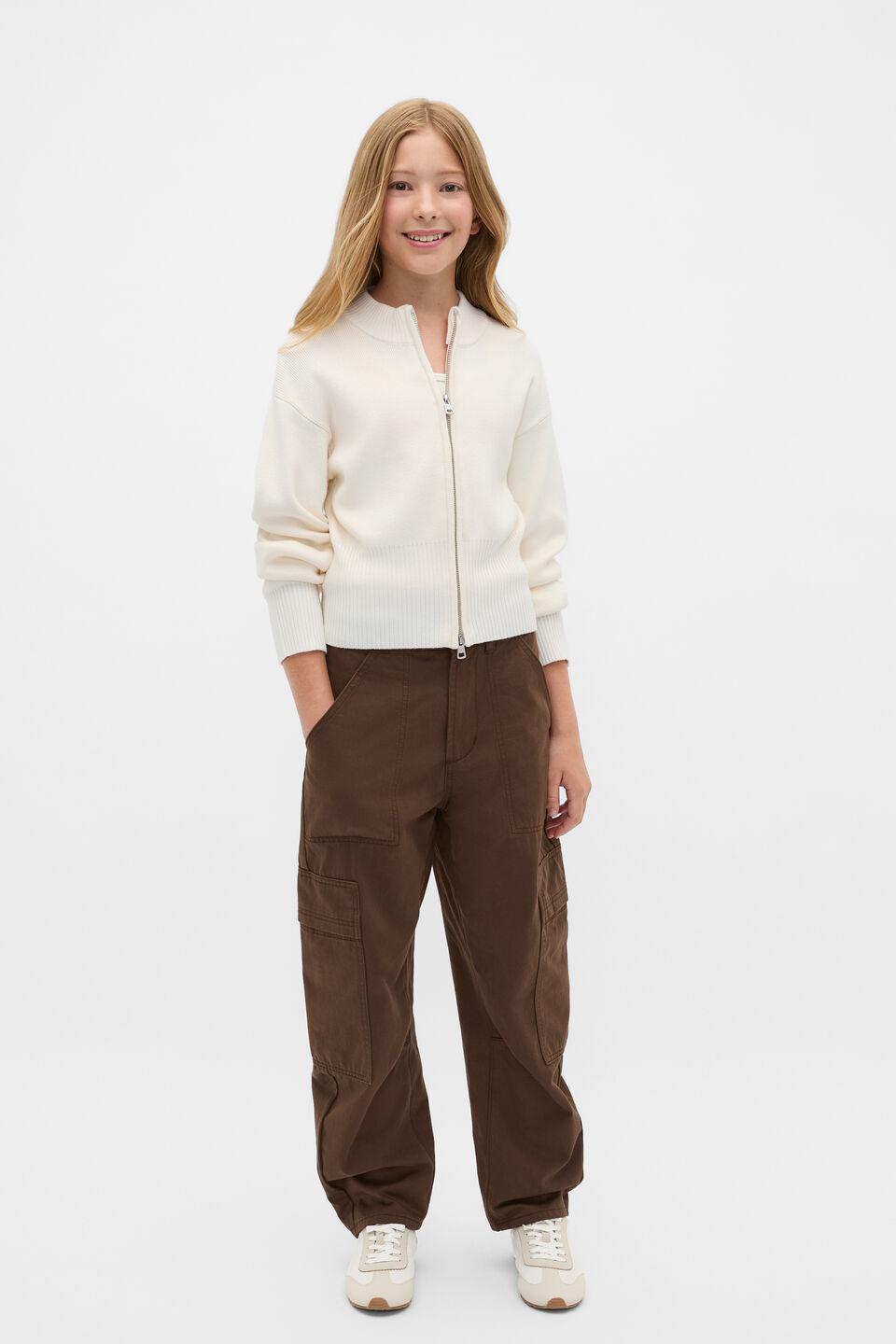 Zip Through Knit Cardigan  Classic Cream