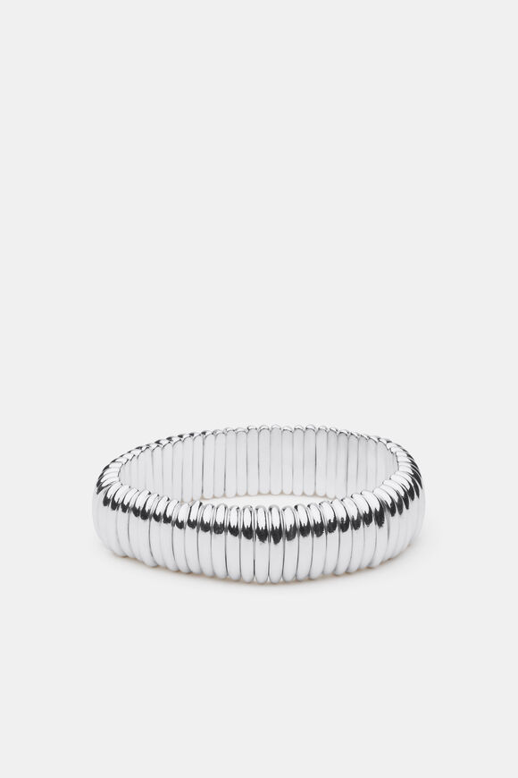 Metal Stretch Bead Bracelet  Silver  hi-res