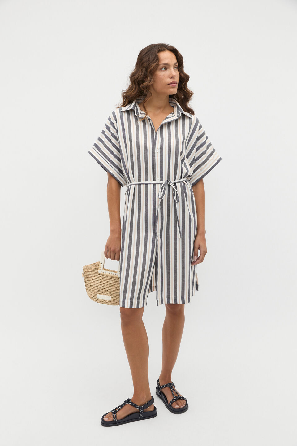 Stripe Collar Detail Poncho  Twilight Blue