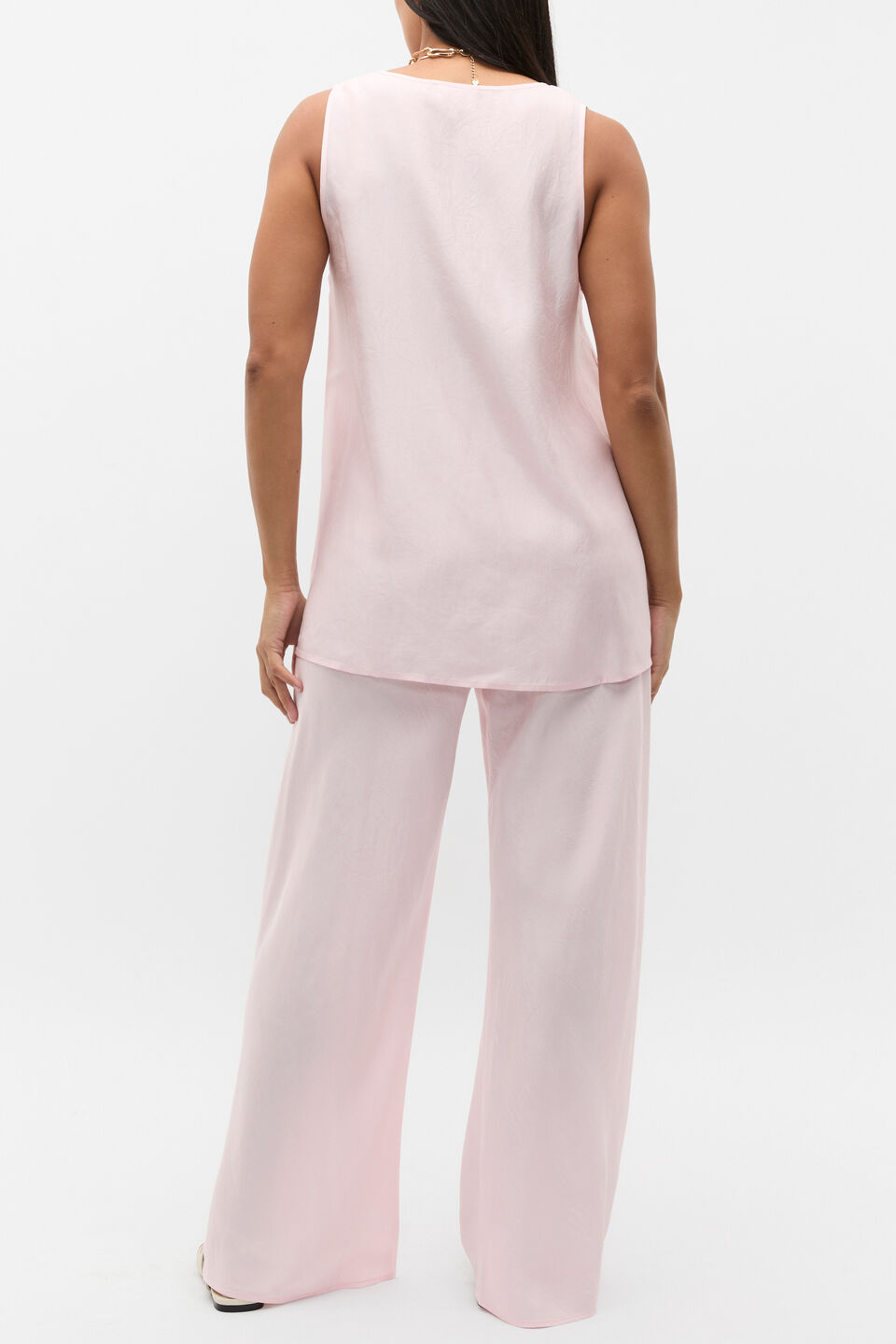 Crinkled Satin Longline Tank  Primrose