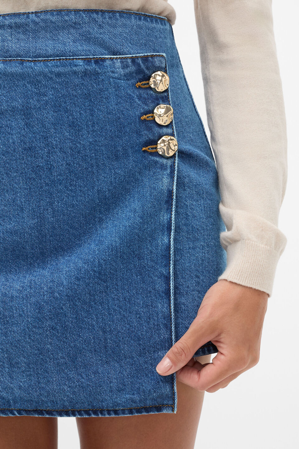 Denim Wrap Mini Skirt  Mid Indigo Denim
