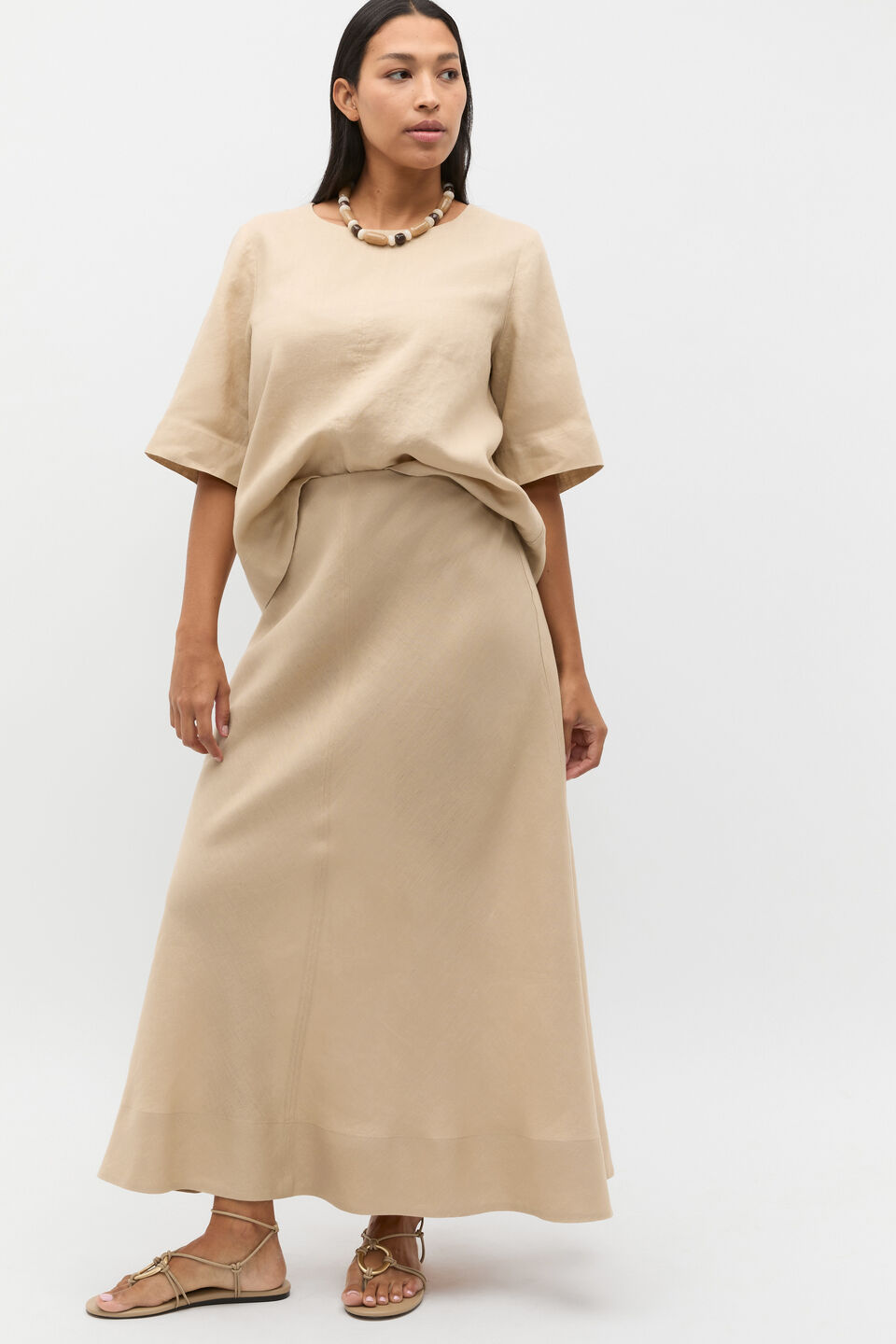 Core Linen Seam Front Skirt  Iced Latte