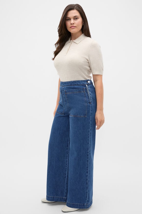 Australian Merino Knit Polo Top  Mist Marle  hi-res