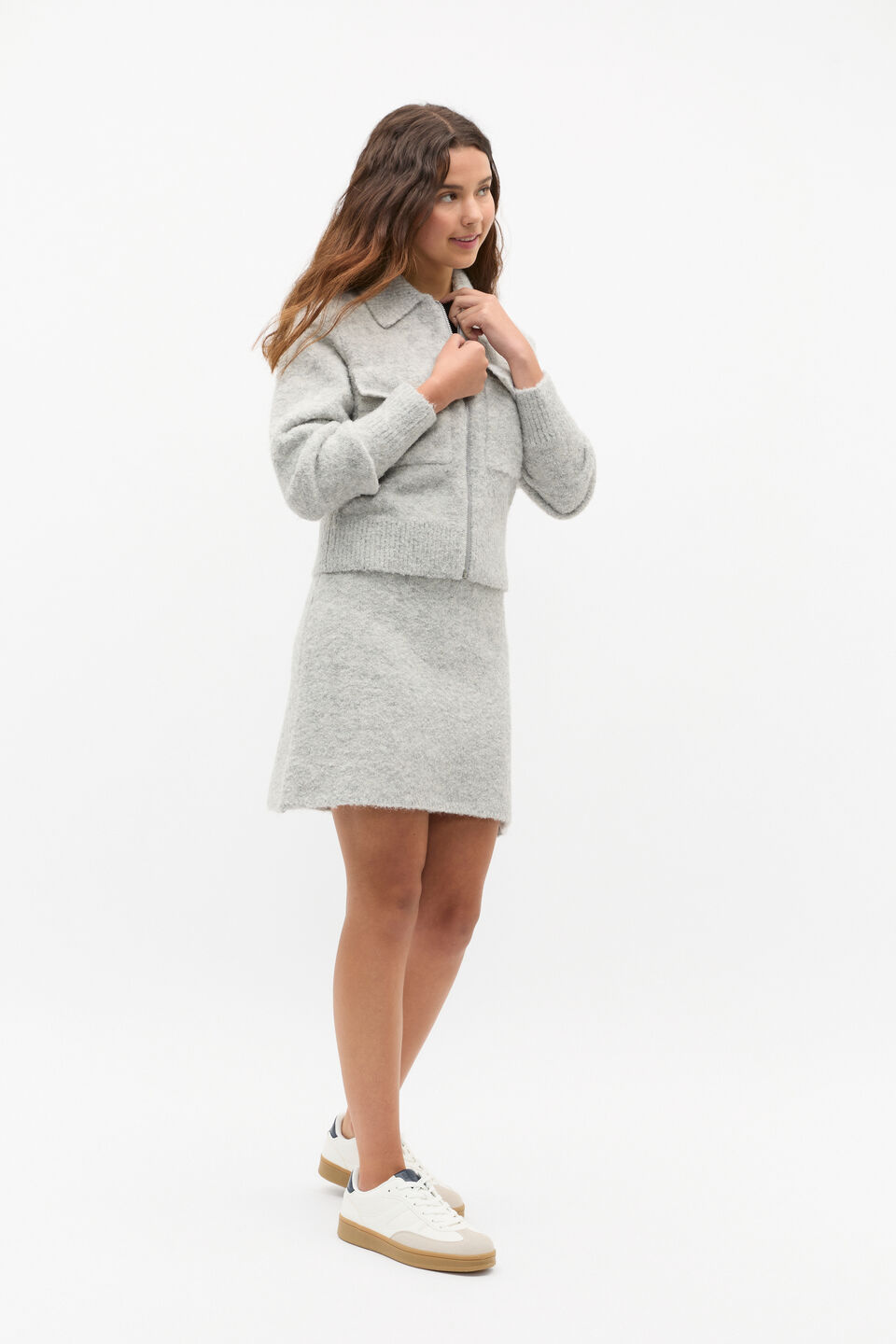 Boucle Knit Skirt  Light Grey Marle