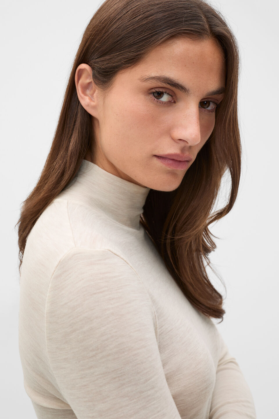 Australian Merino Mock Neck Top  Mist Marle