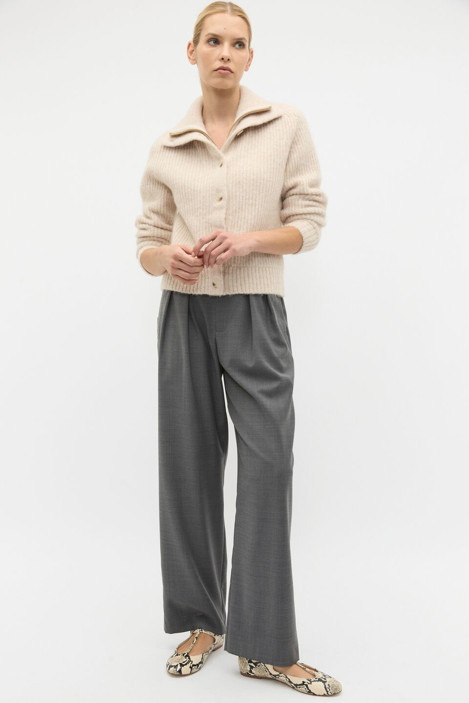 Button Down Knit Cardigan  Oat Marle