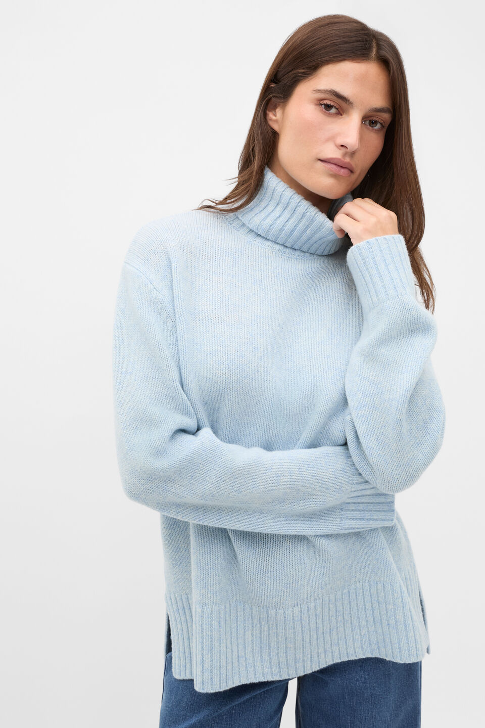 Australian Merino Oversized Roll Neck  Soft Blue Marle