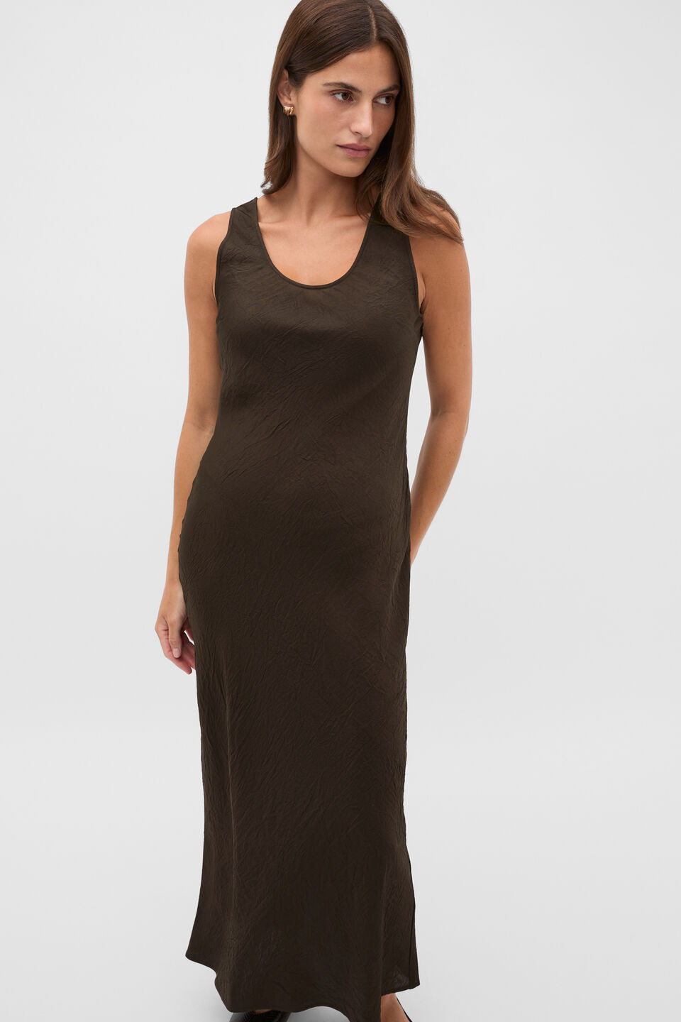 Textured Satin Slip Dress  Coffee Bean