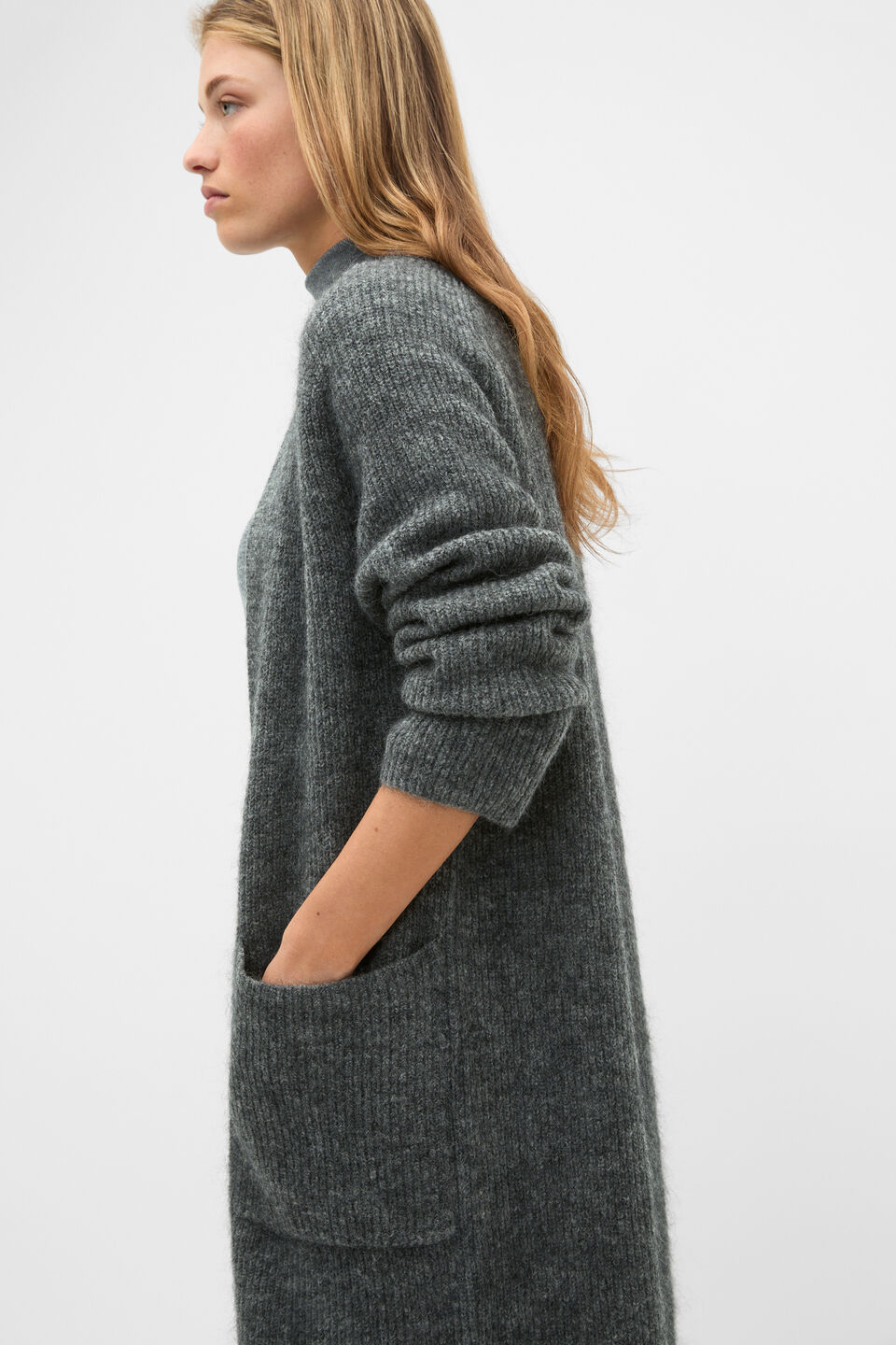 Mohair Blend Longline Cardigan  Charcoal Marle
