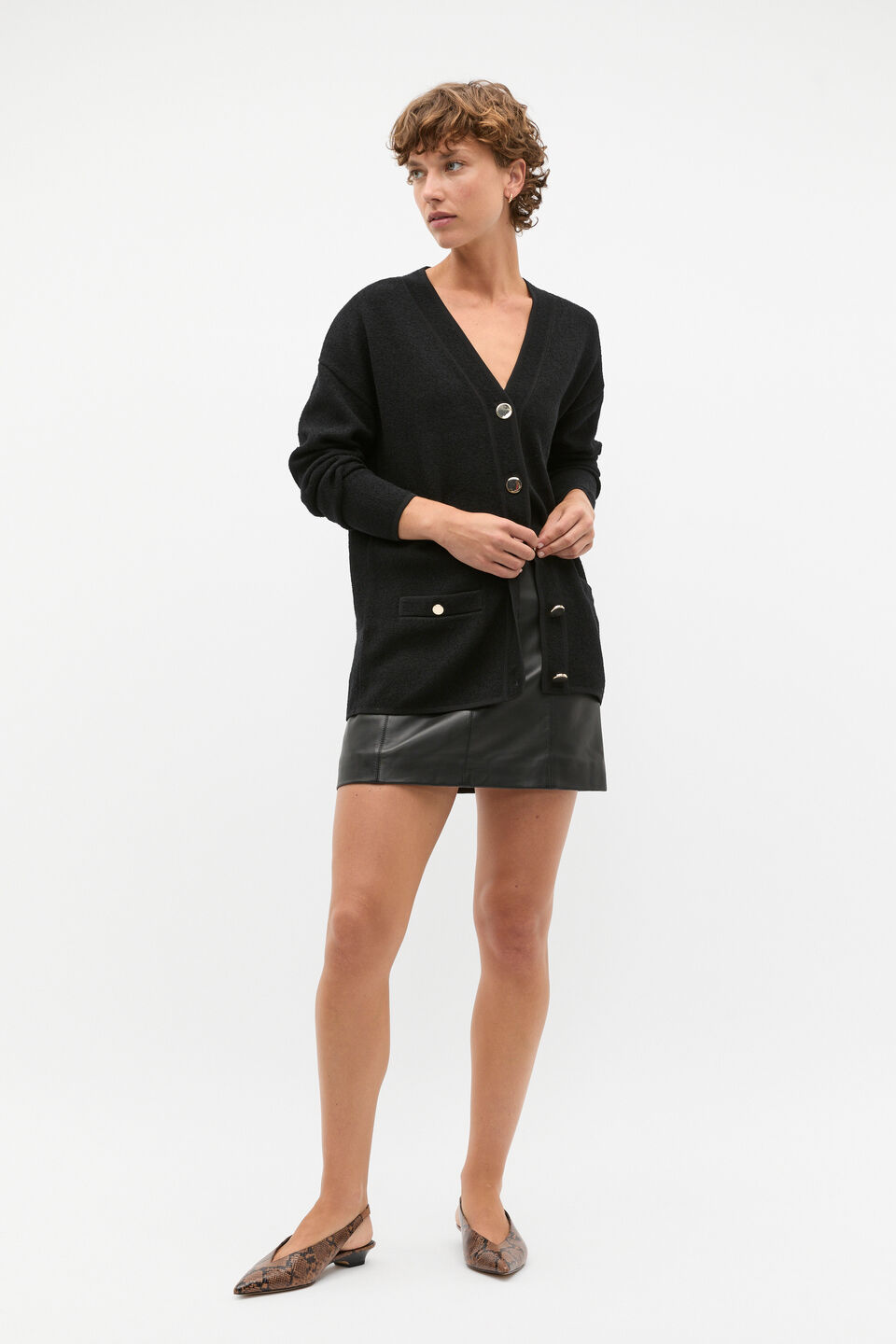 Leather Mini Panel Skirt  Black