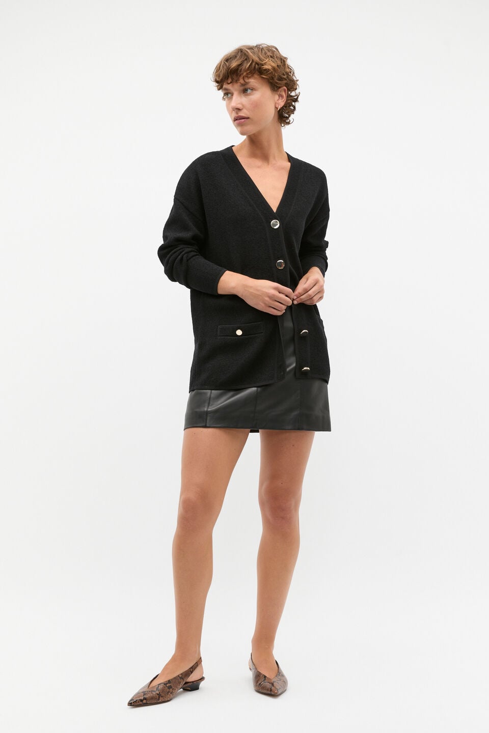 Leather Mini Panel Skirt  Black