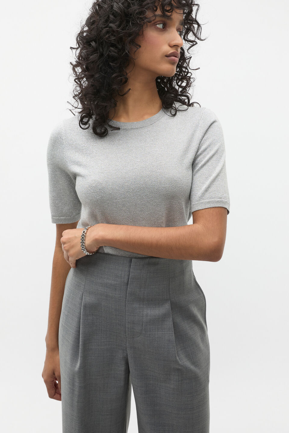 Lurex Knit Tee  Silver Lurex