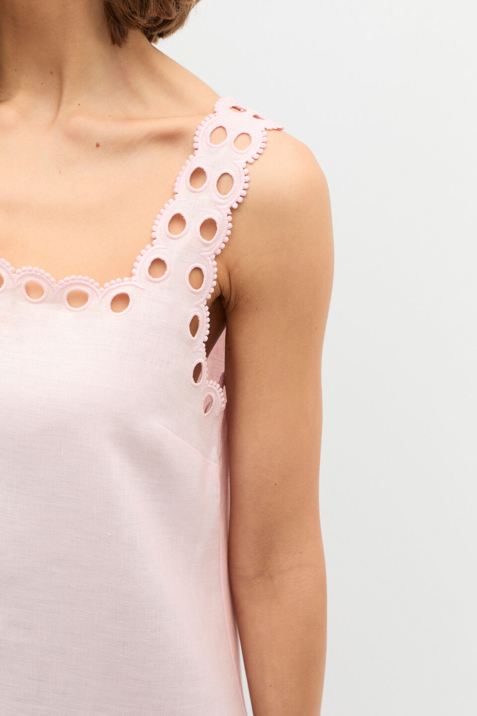 Linen Embroidered Mini Dress  Primrose