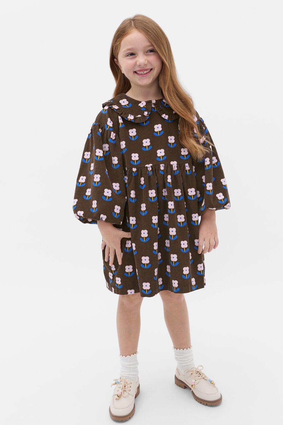 Cord Floral Dress  Cacao