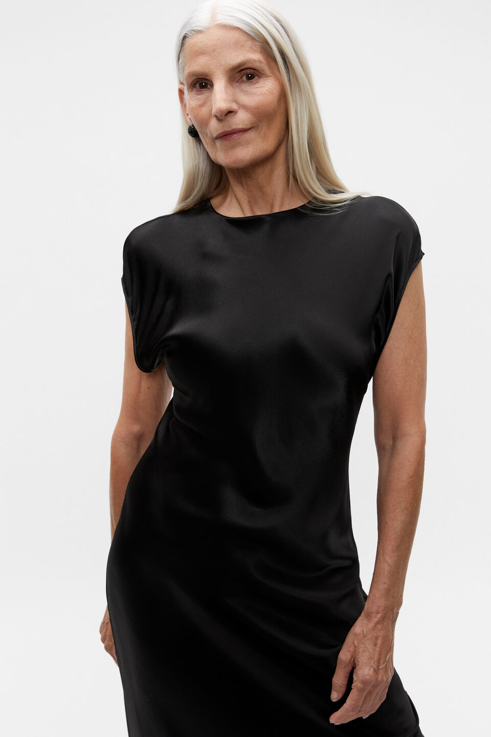 Satin Column Dress  Black