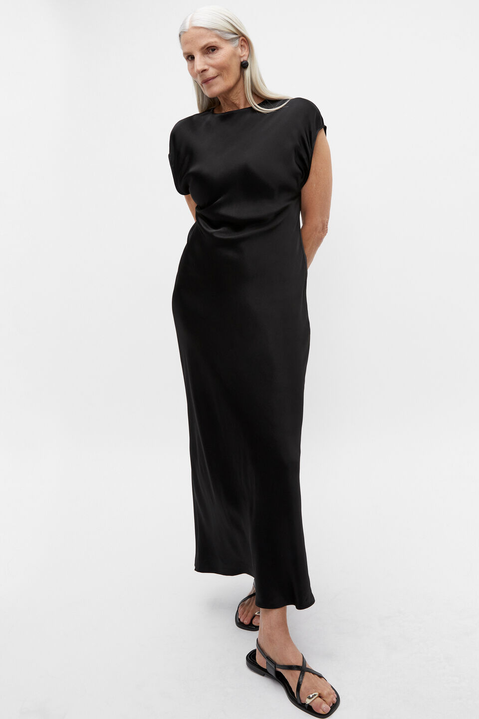 Satin Column Dress  Black
