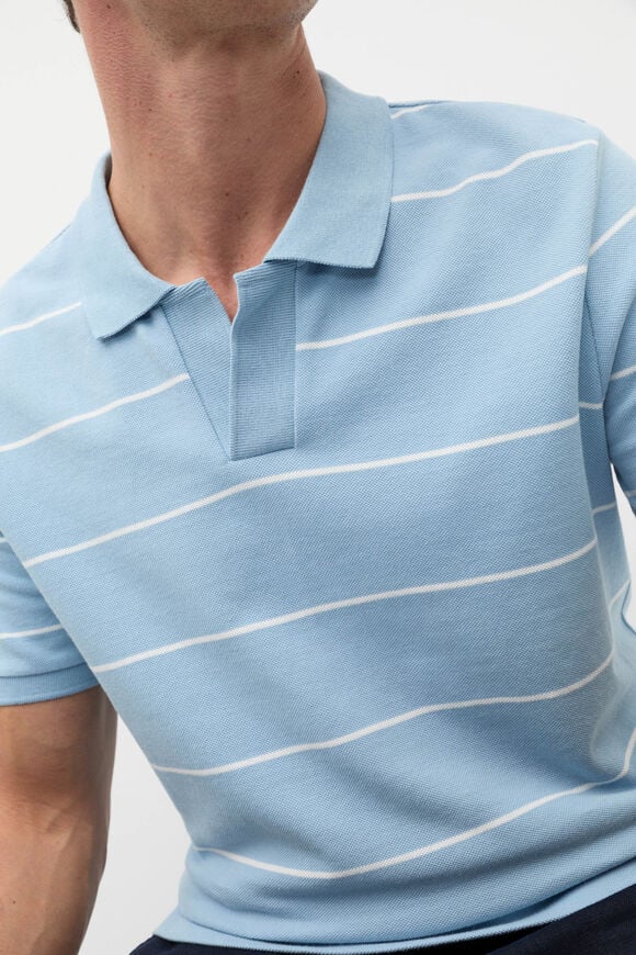 Stripe Pique Polo  Sky Blue  hi-res