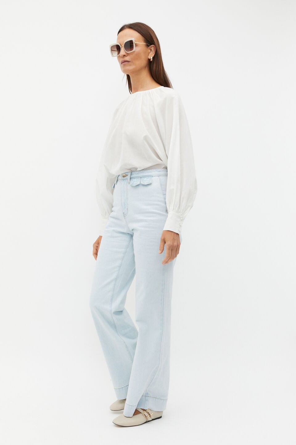 Denim Wide Leg Rigid Jean  Stone Blue Wash