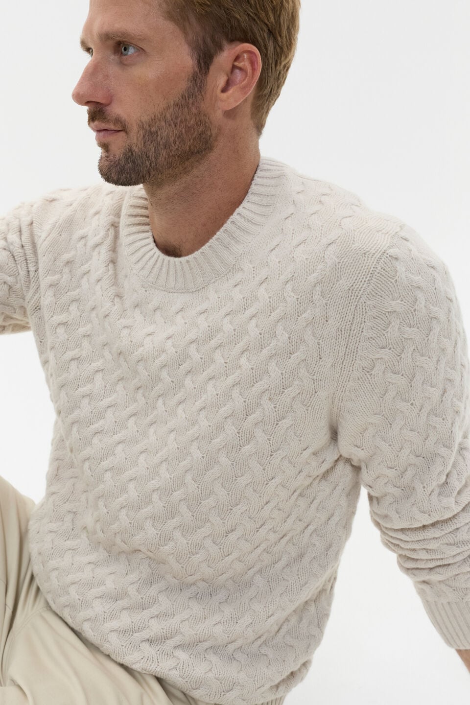 Wool Blend Cable Knit  Cool Stone Marle