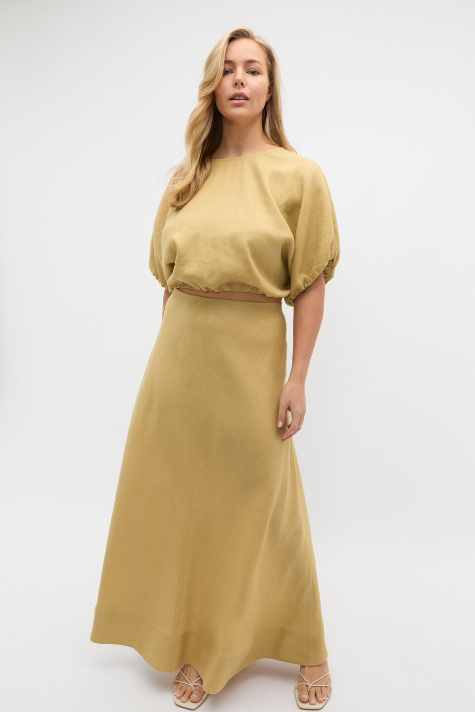 Core Linen Seam Front Skirt  Honey