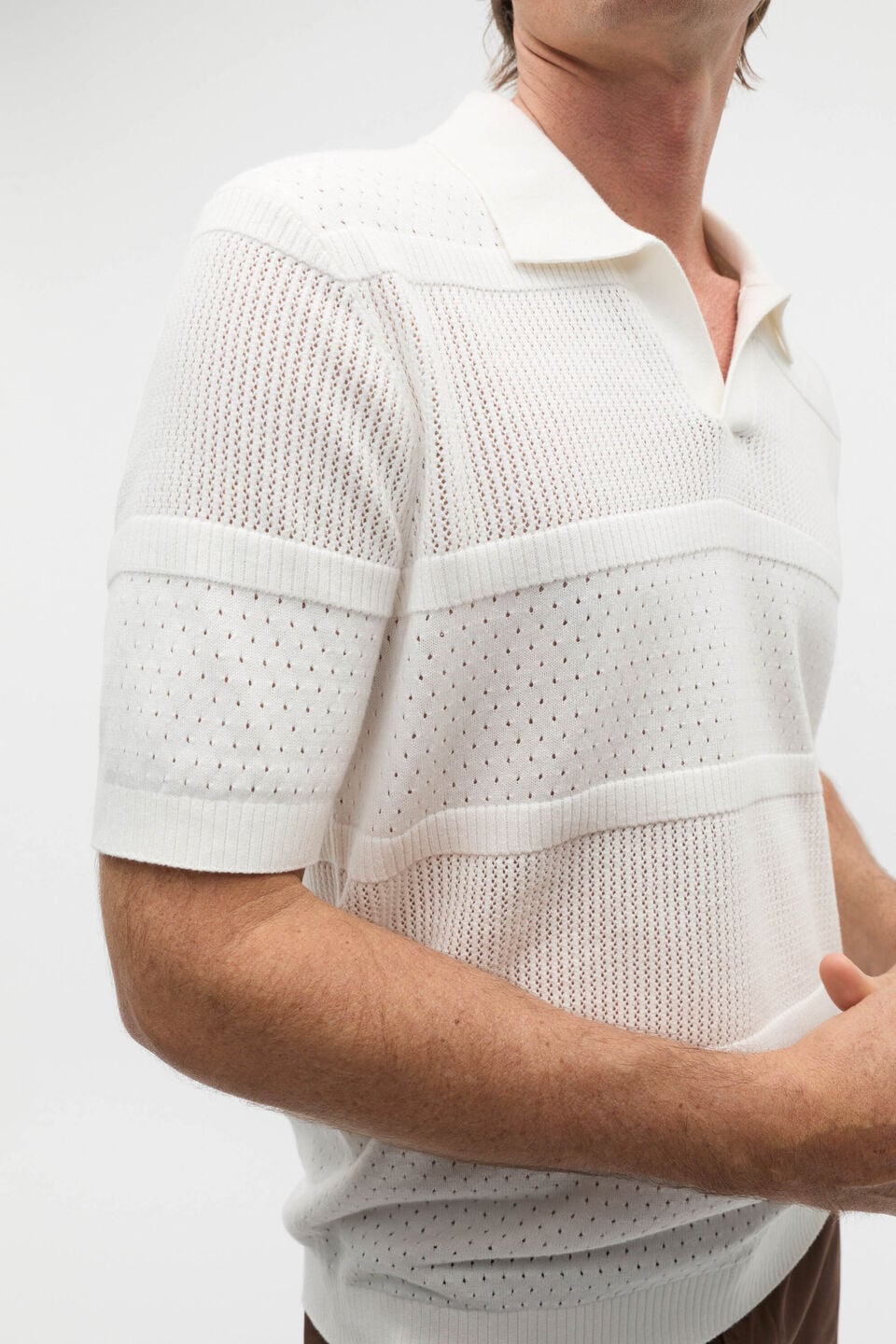 Crochet Knit Polo  Vintage White