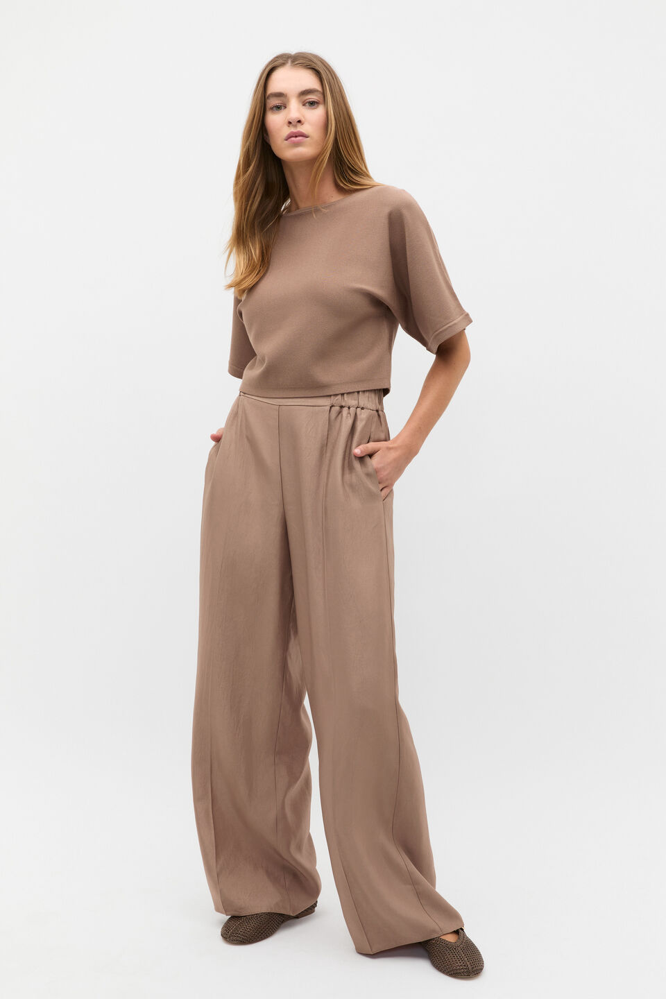 Compact Crepe Knit Top  Nutmeg