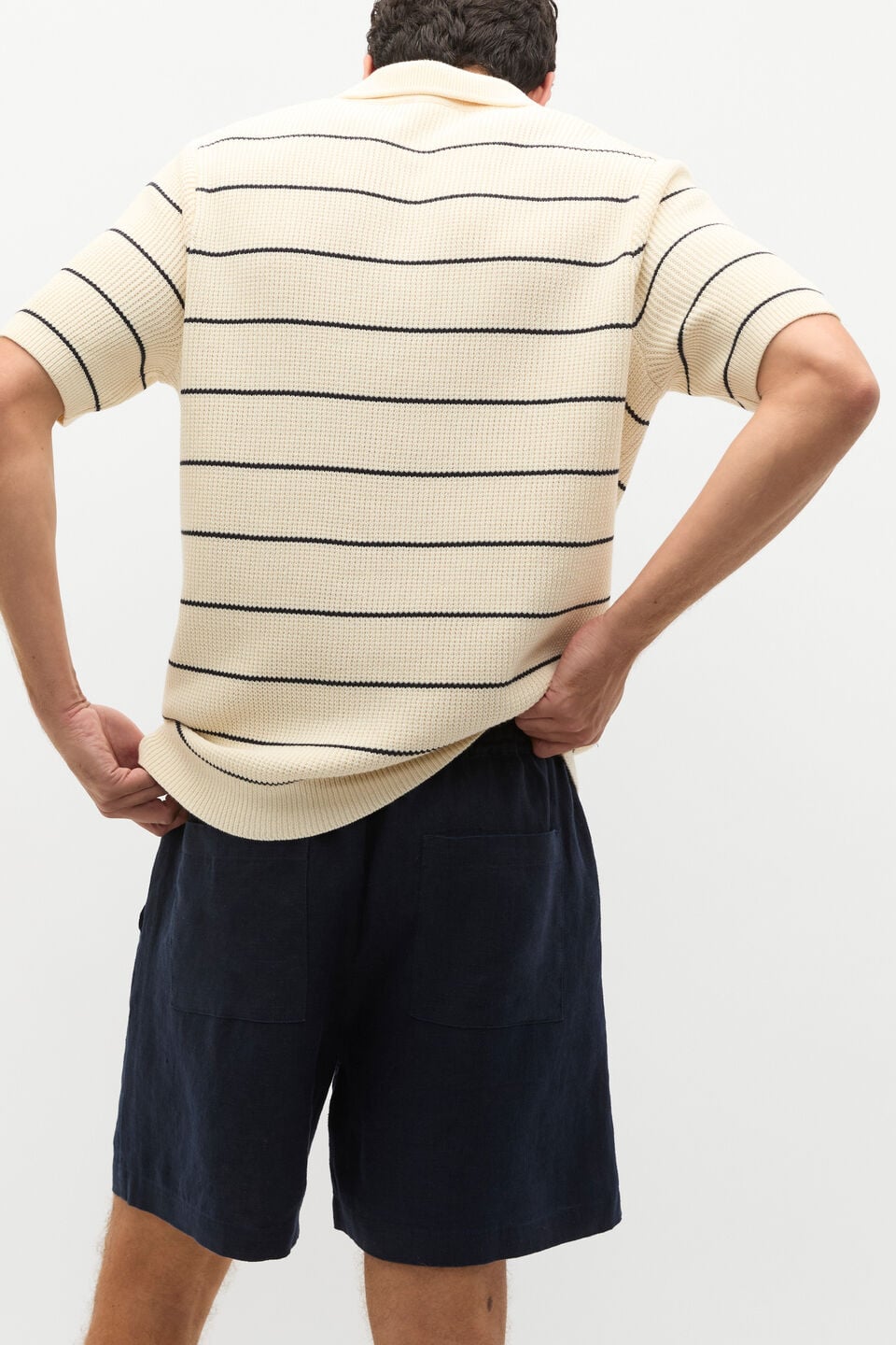 Linen Pullon Short  Midnight Blue