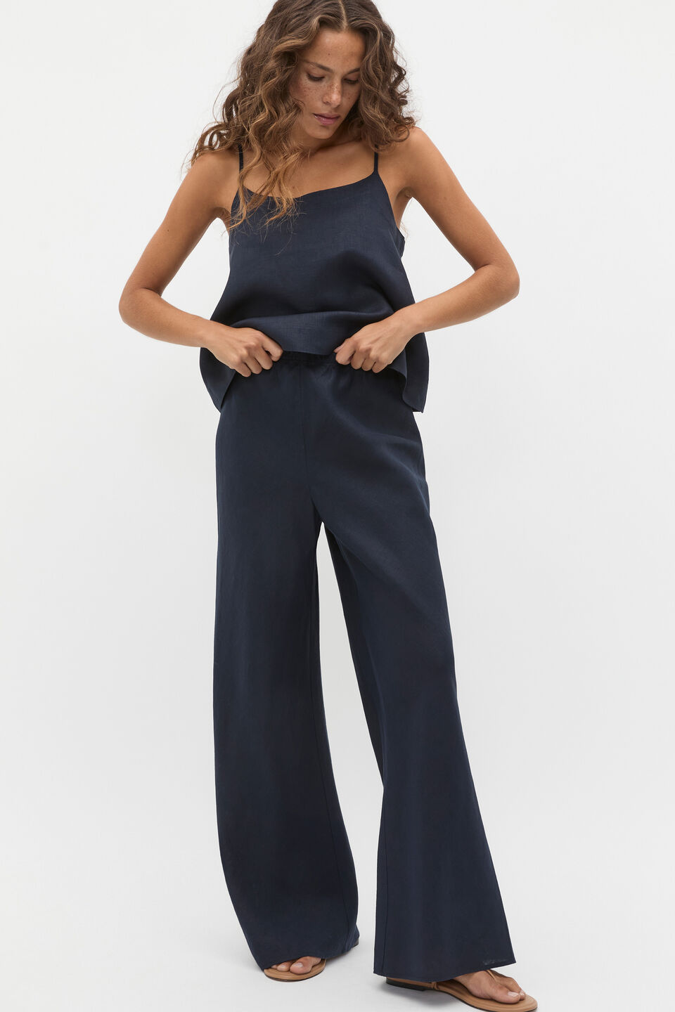 Core Linen Easy Wide Leg Pant  Twilight Blue
