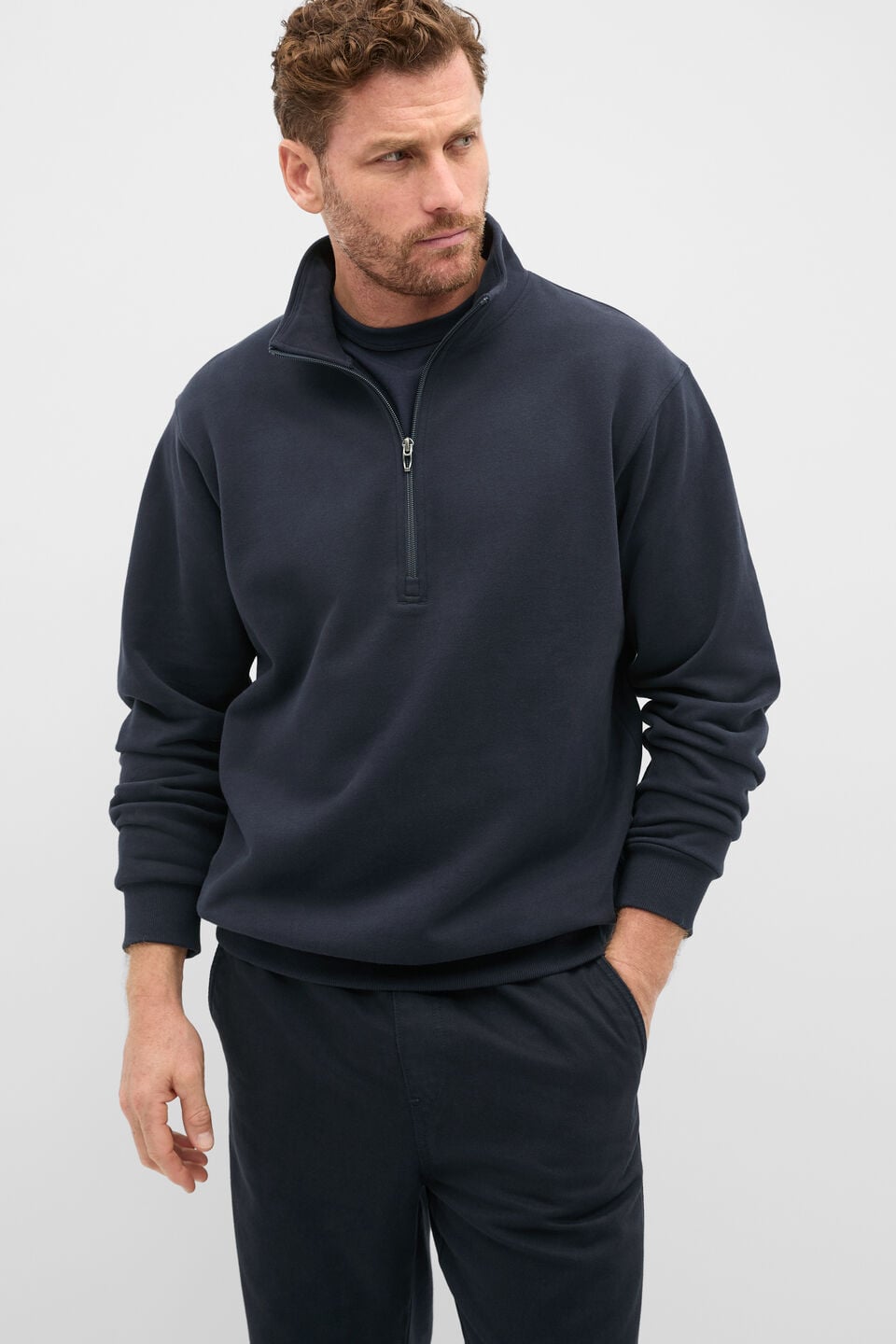 Half Zip Brushed Sweat  Midnight Blue