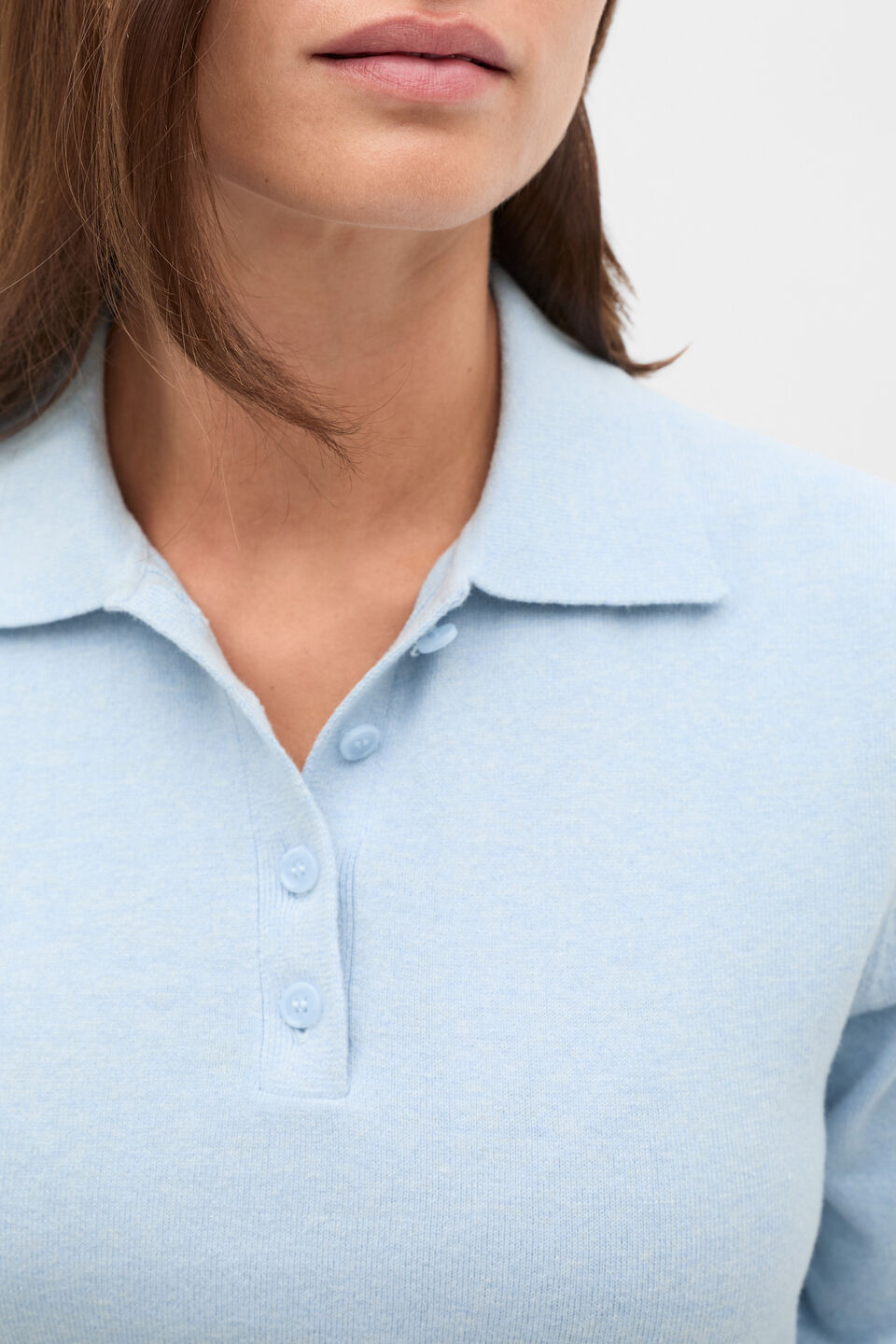 Cotton Blend Polo Knit  Soft Blue Marle