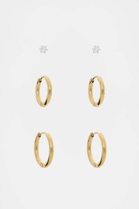 Waterproof Trio Stud Ear Pack  Gold  hi-res