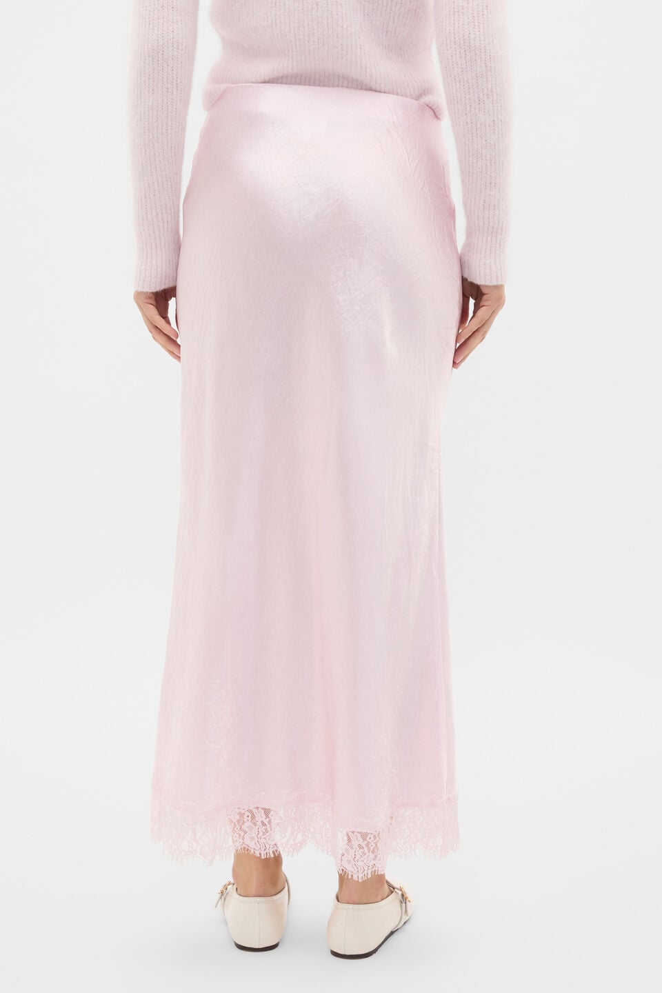 Crinkled Satin Lace Detail Skirt  Primrose