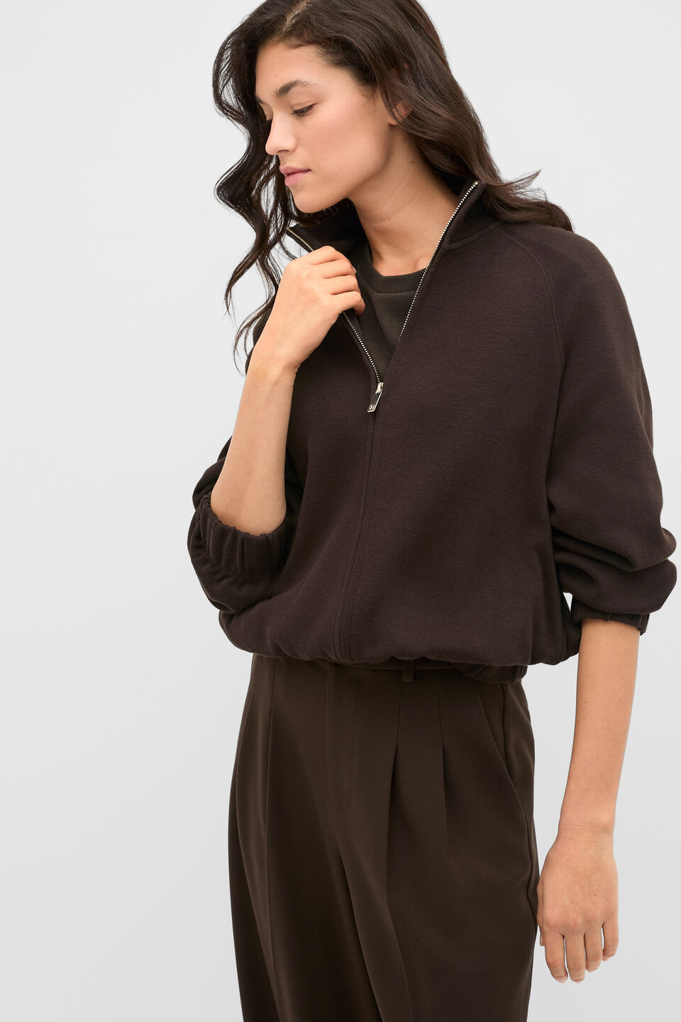 Heavy Rib Zip Thru Sweat  Coffee Bean
