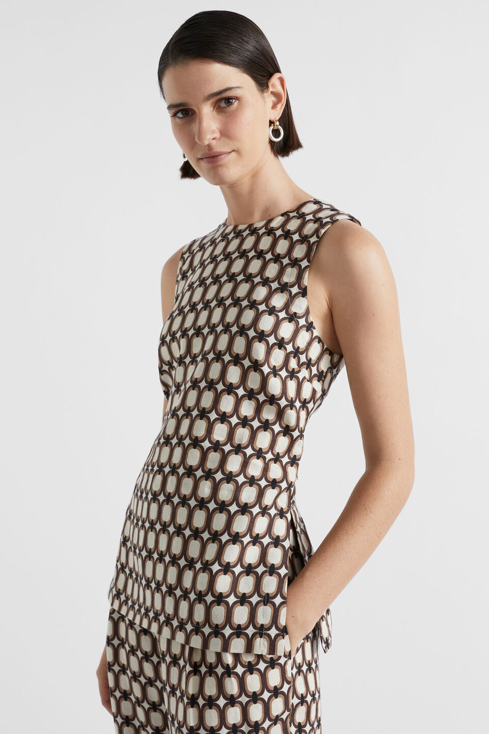 Linen Retro Tunic Top  Multi Retro