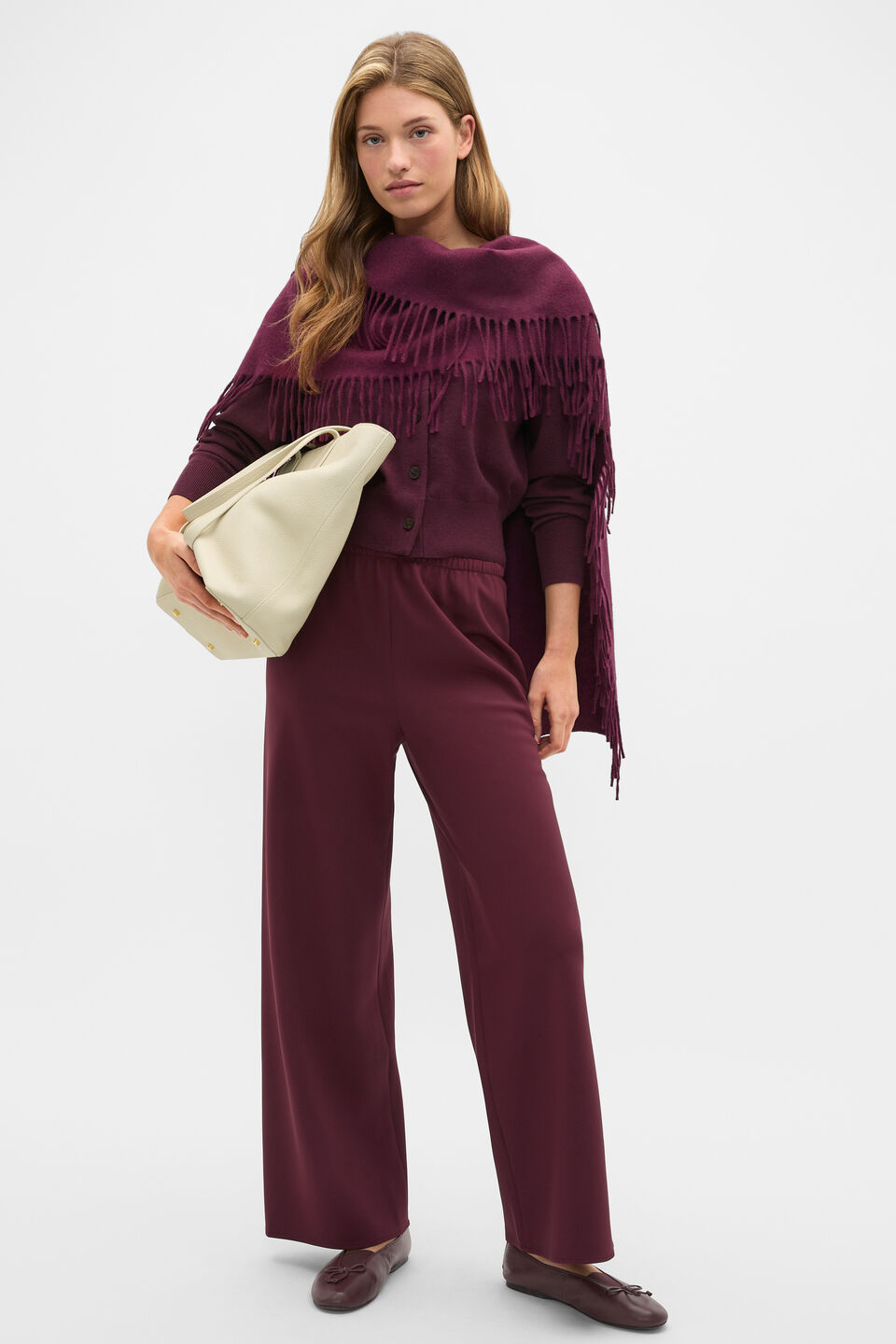 Australian Merino Relaxed Cardigan  Plum Red