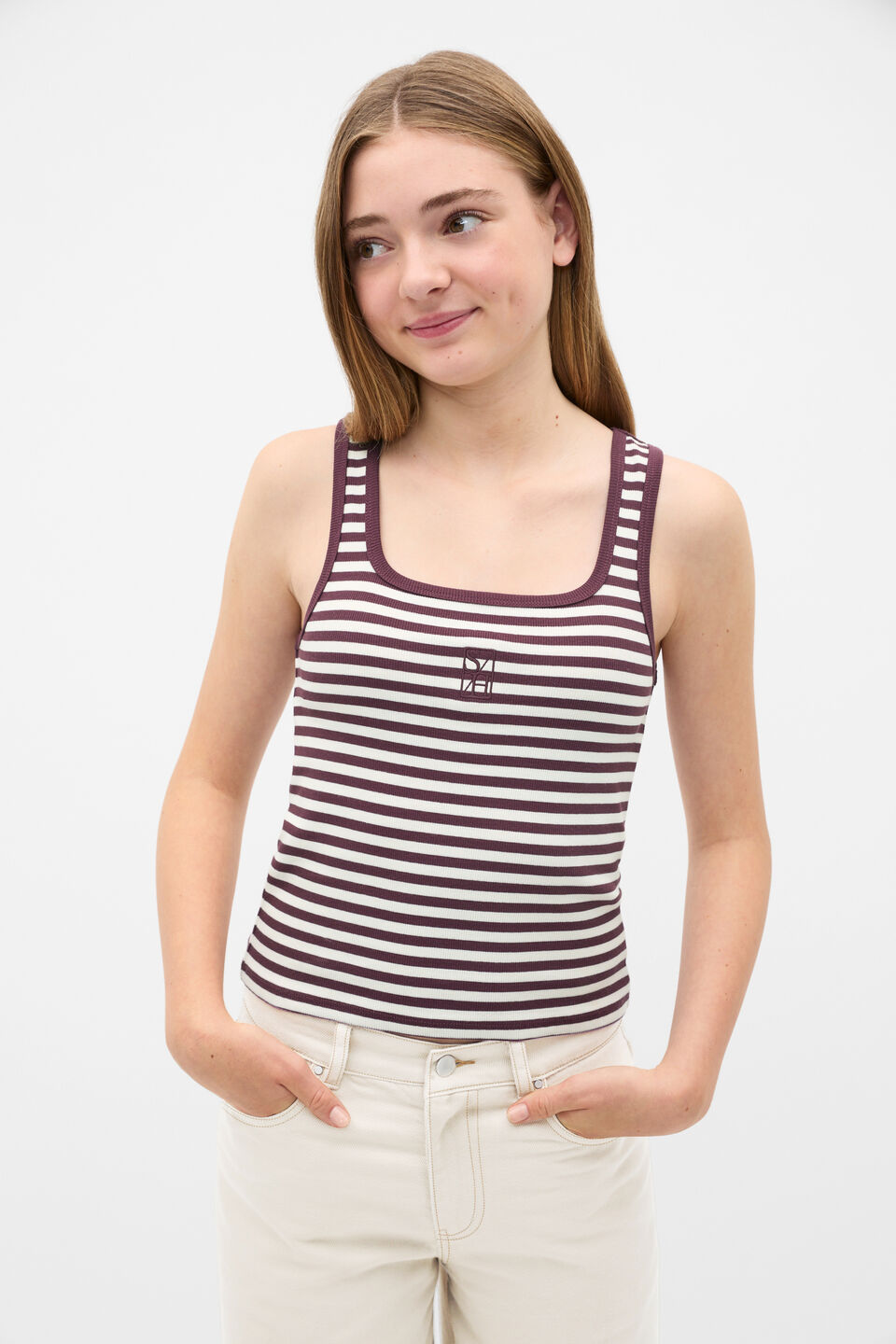 Striped Logo Tank  Mulberry