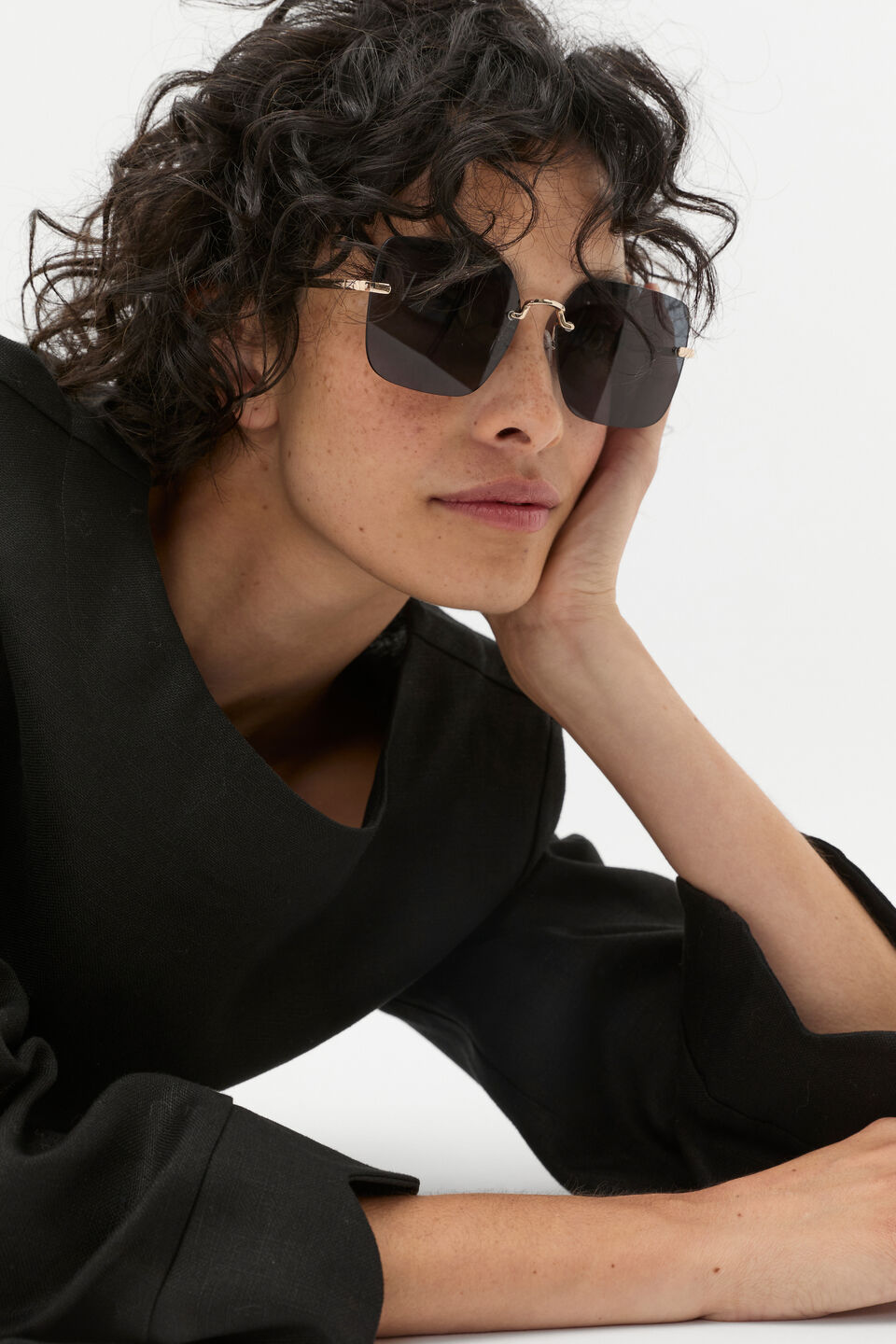 Matea Rectangle Frameless Sunglasses  Black