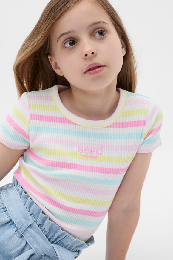 Stripe Logo Rib Tee  Candy Pink  hi-res