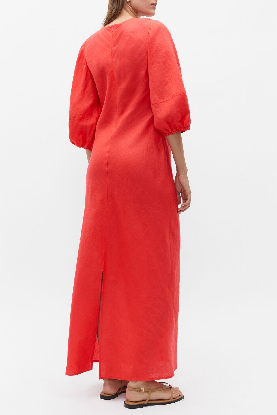 Linen Balloon Sleeve Slip Maxi Dress  Strawberry Red